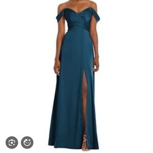 Lord & Taylor Teal Off-Shoulder Maxi Dress